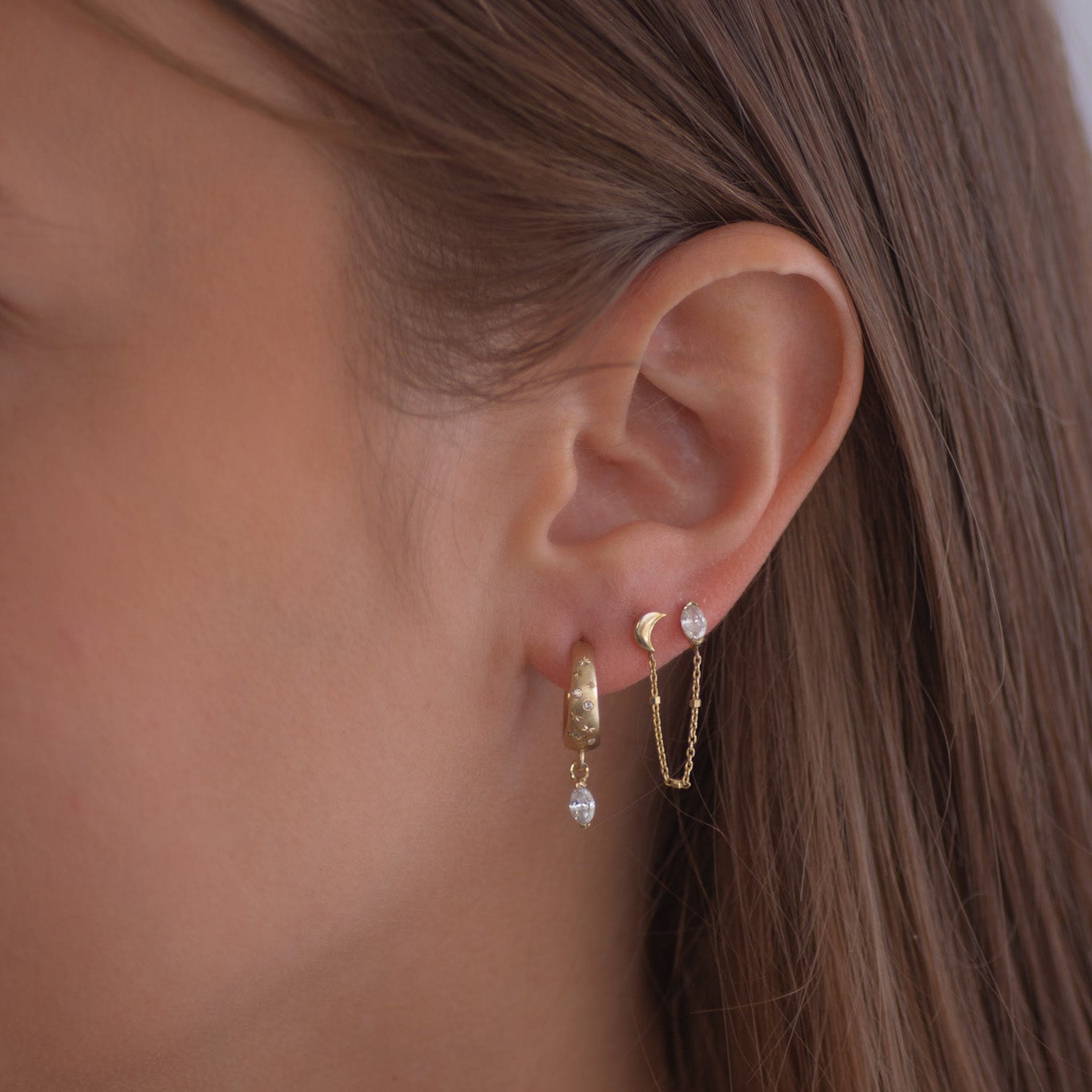 Galaxy & Marquise Diamond Hoop 14k gold