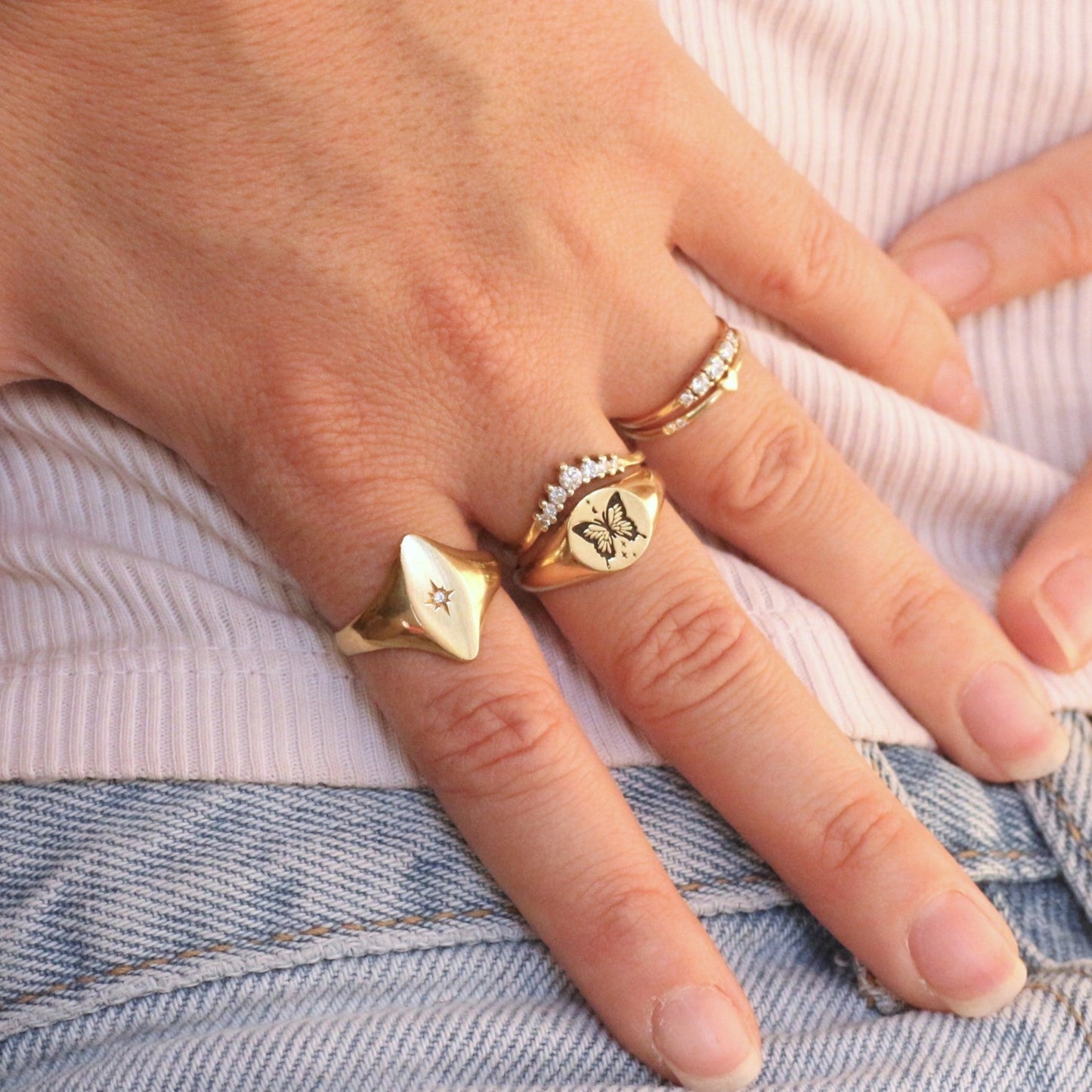 14K טבעת חותם מרקיזה משובצת יהלום