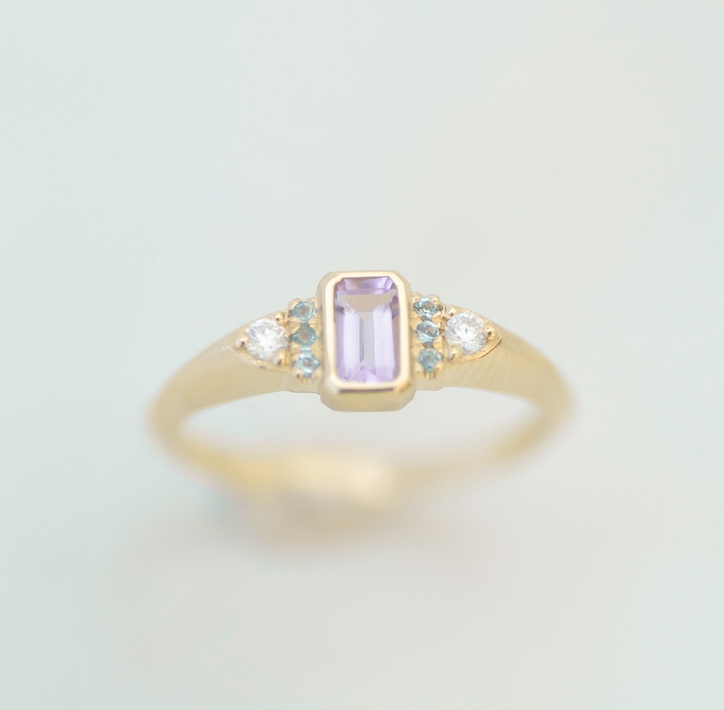 Amethyst Aqua signet ring 14k gold