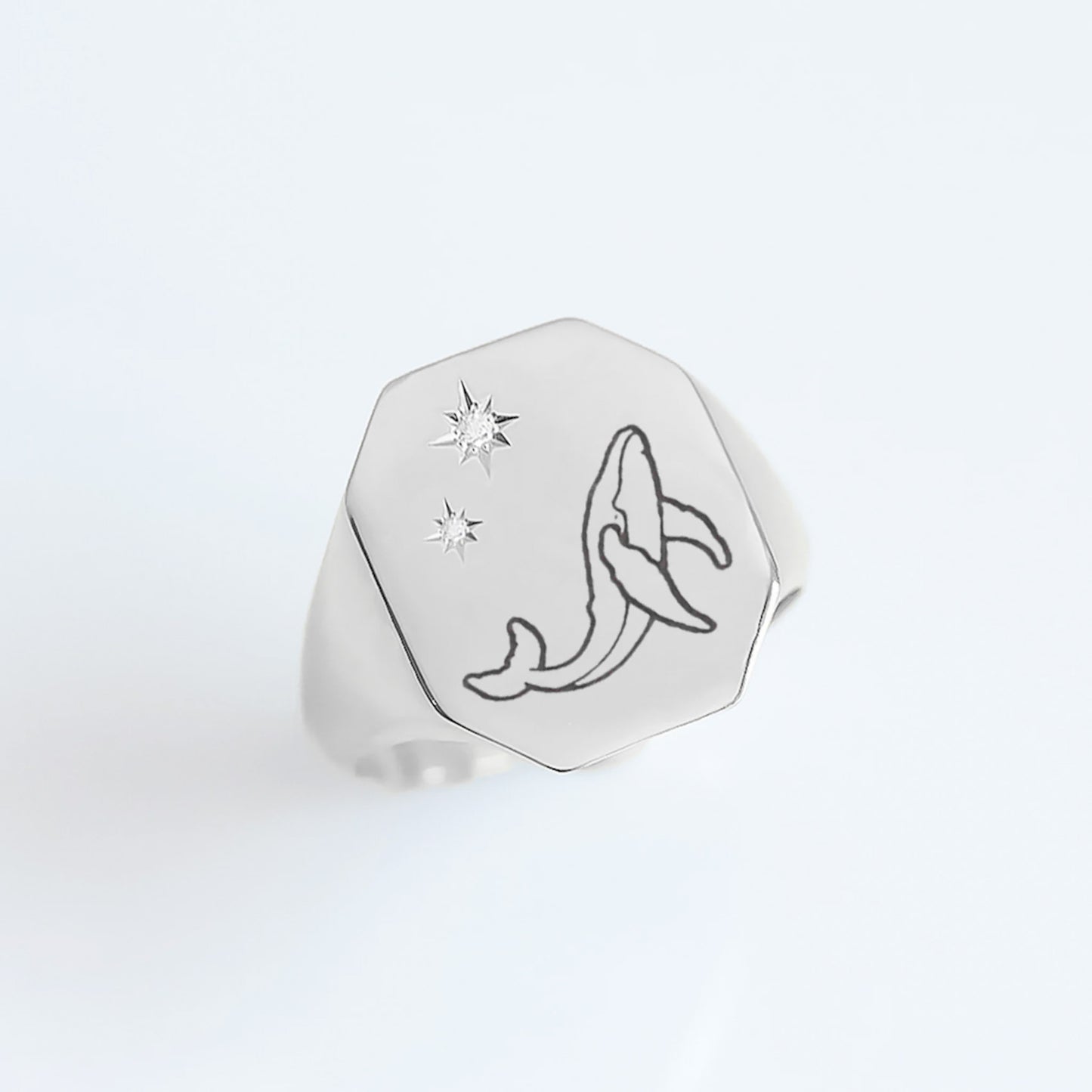 Whale & Stars signet ring silver