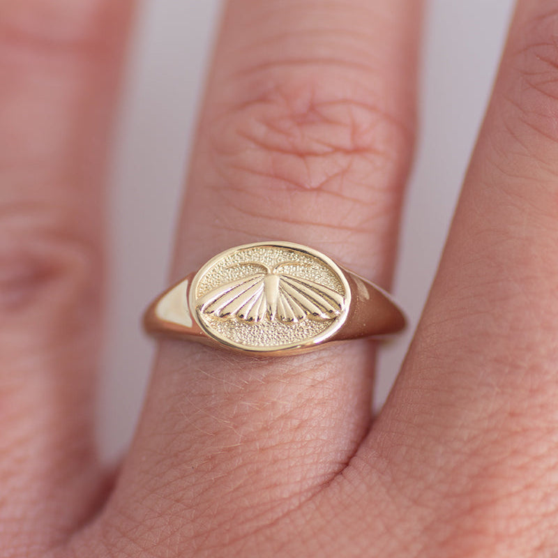 Moth signet ring 14k gold