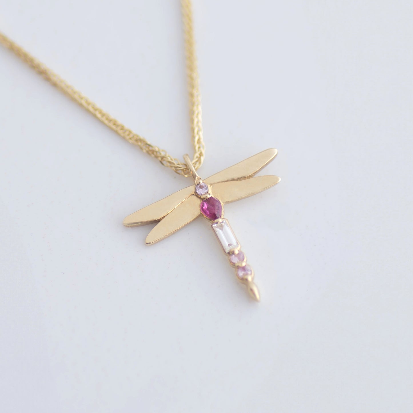 Dragonfly Ruby Necklace 14k gold