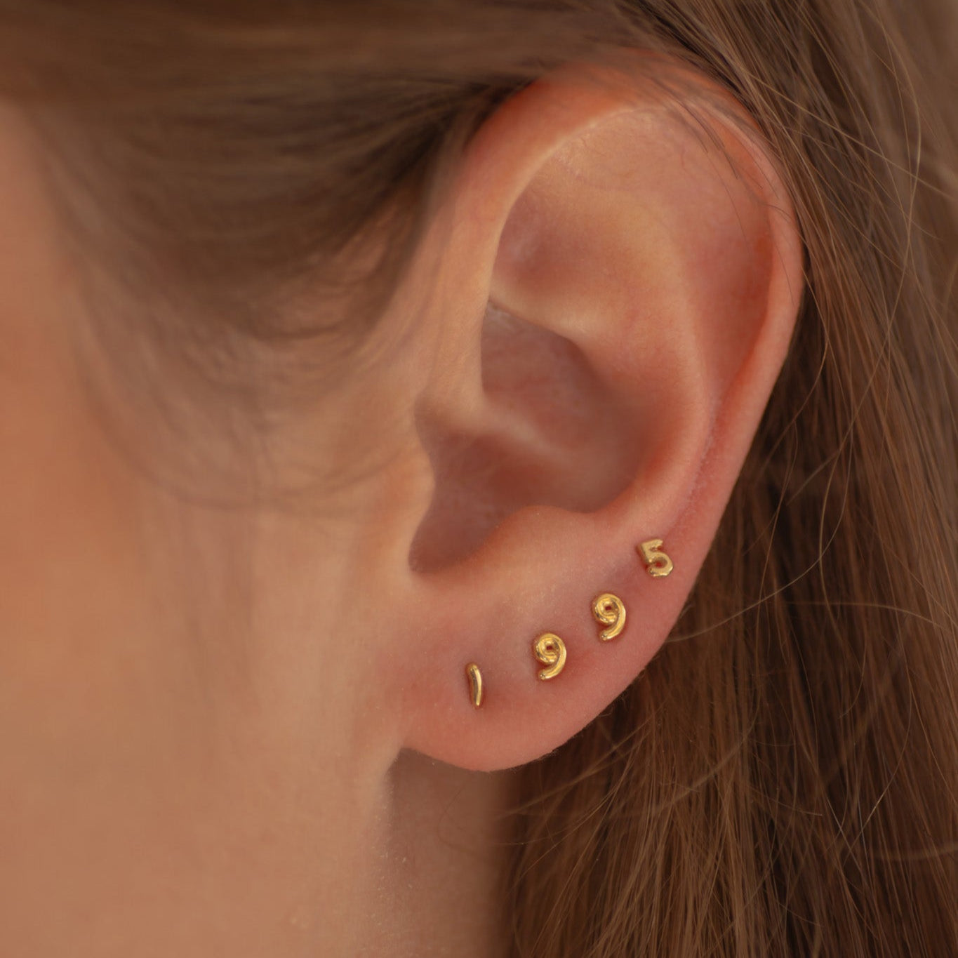 Number Earring Stud 14k gold