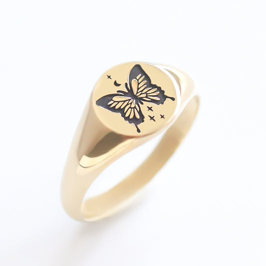 Butterfly Signet ring 14k gold