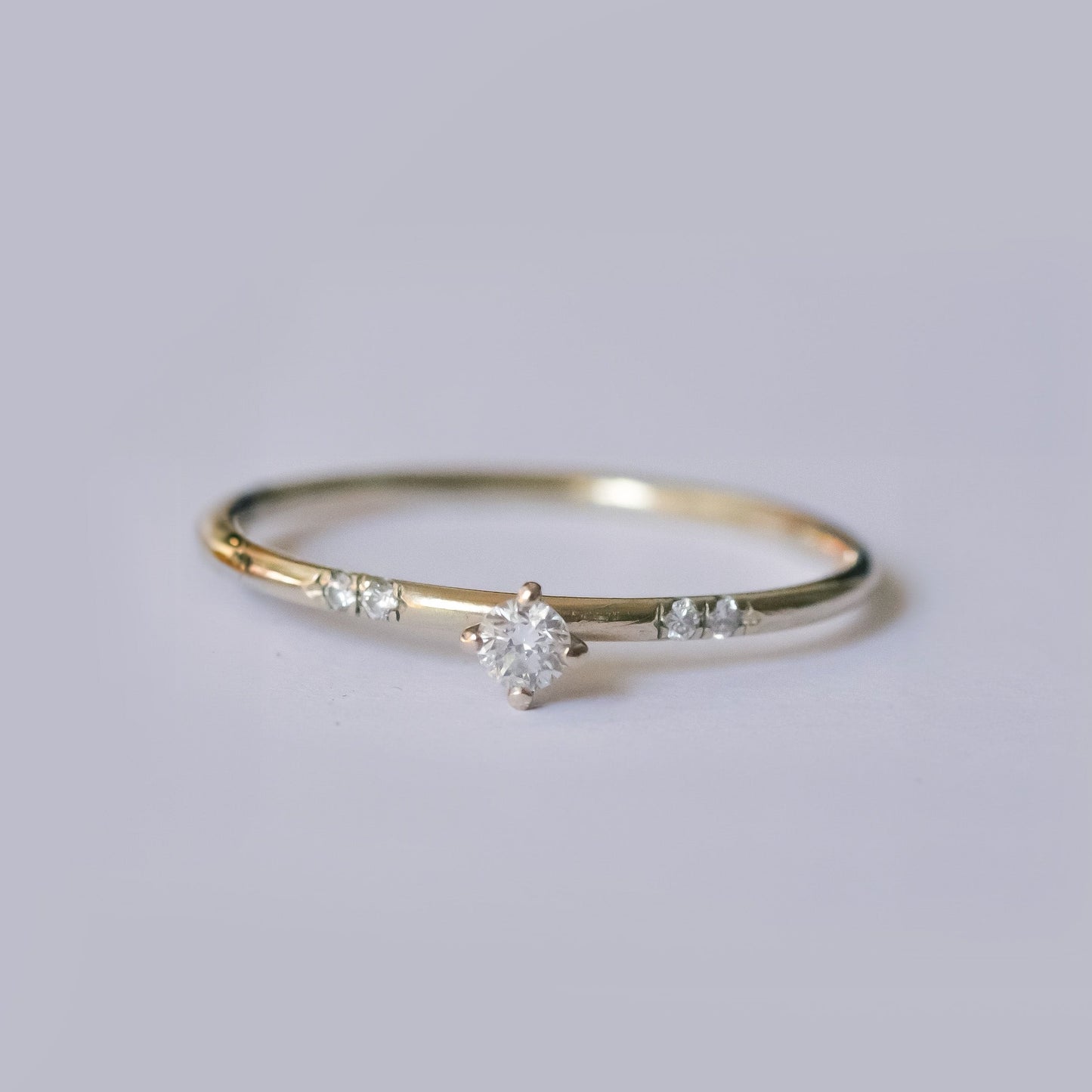 Tiny Diamonds solitaire ring 14k gold