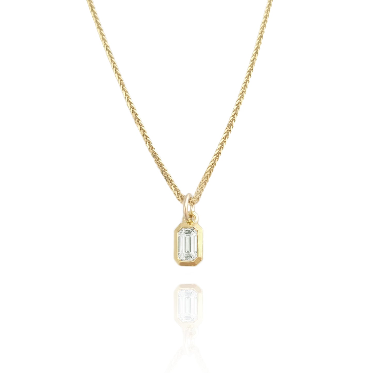 Birthstone Charm Necklace Emerald Cut 14k gold