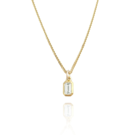 Birthstone Charm Necklace Emerald Cut 14k gold