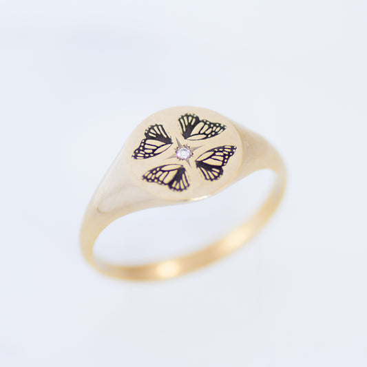 Butterfly Wings signet ring 14k gold