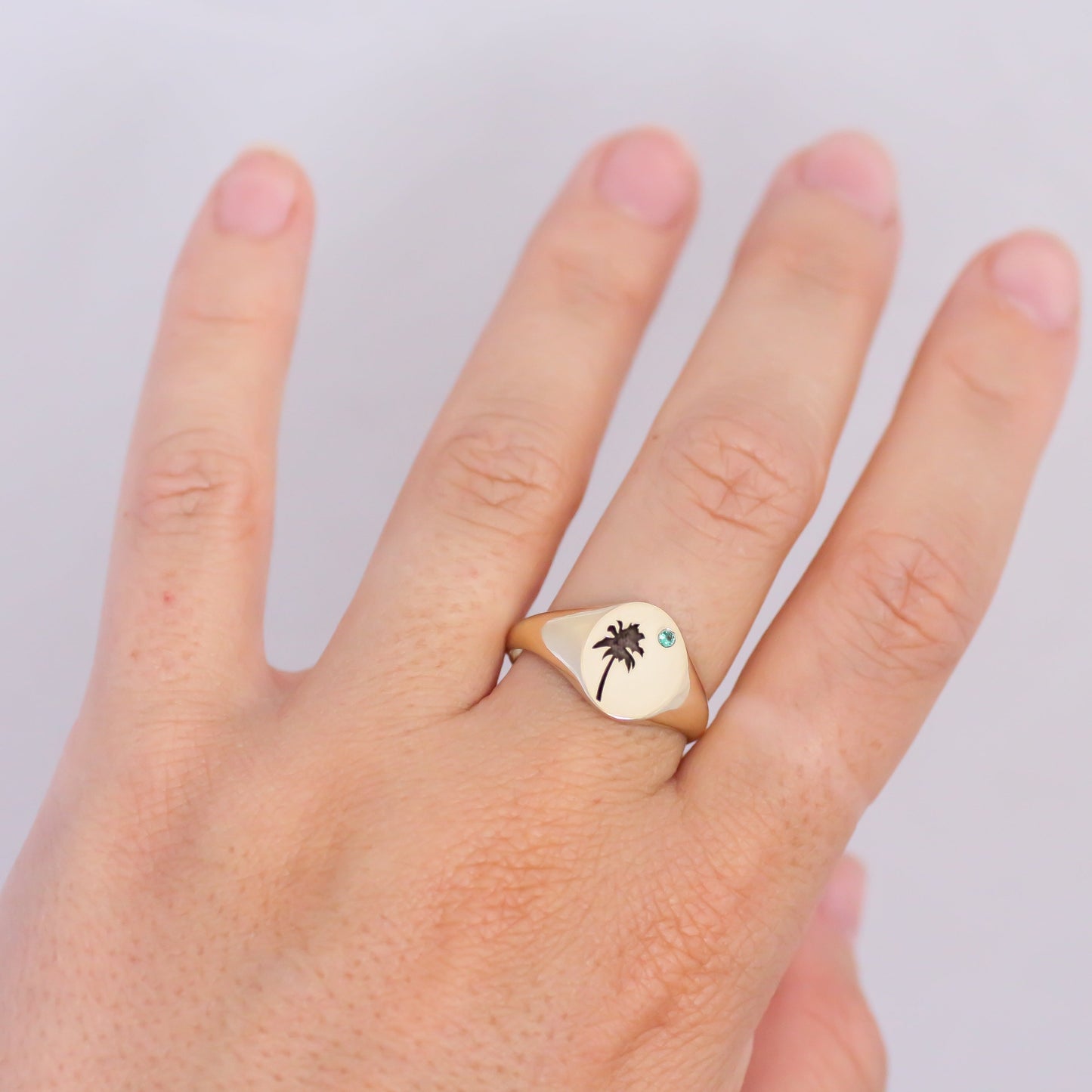 Palm Tree signet ring 14k gold
