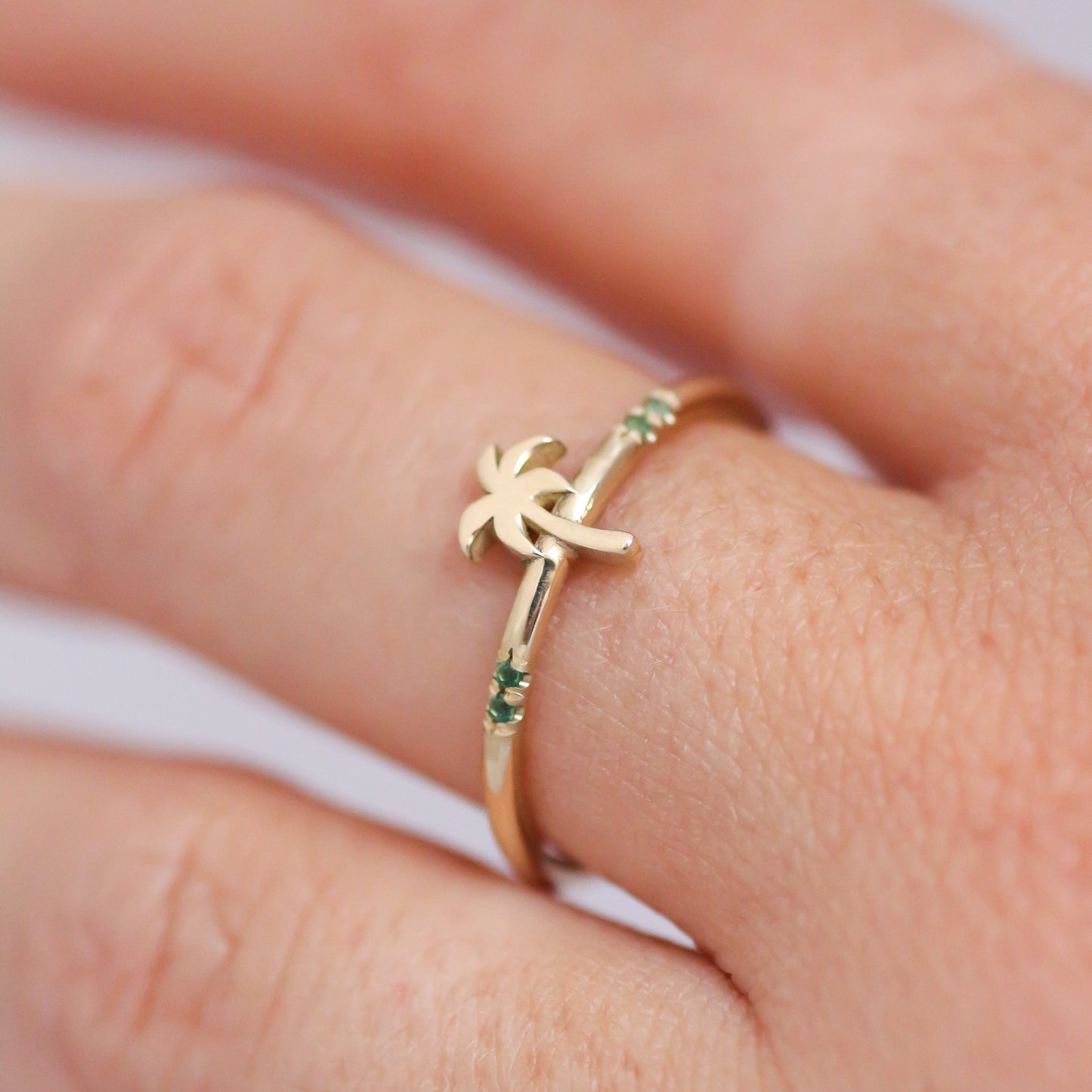 Palm Tree Emerald ring 14k gold