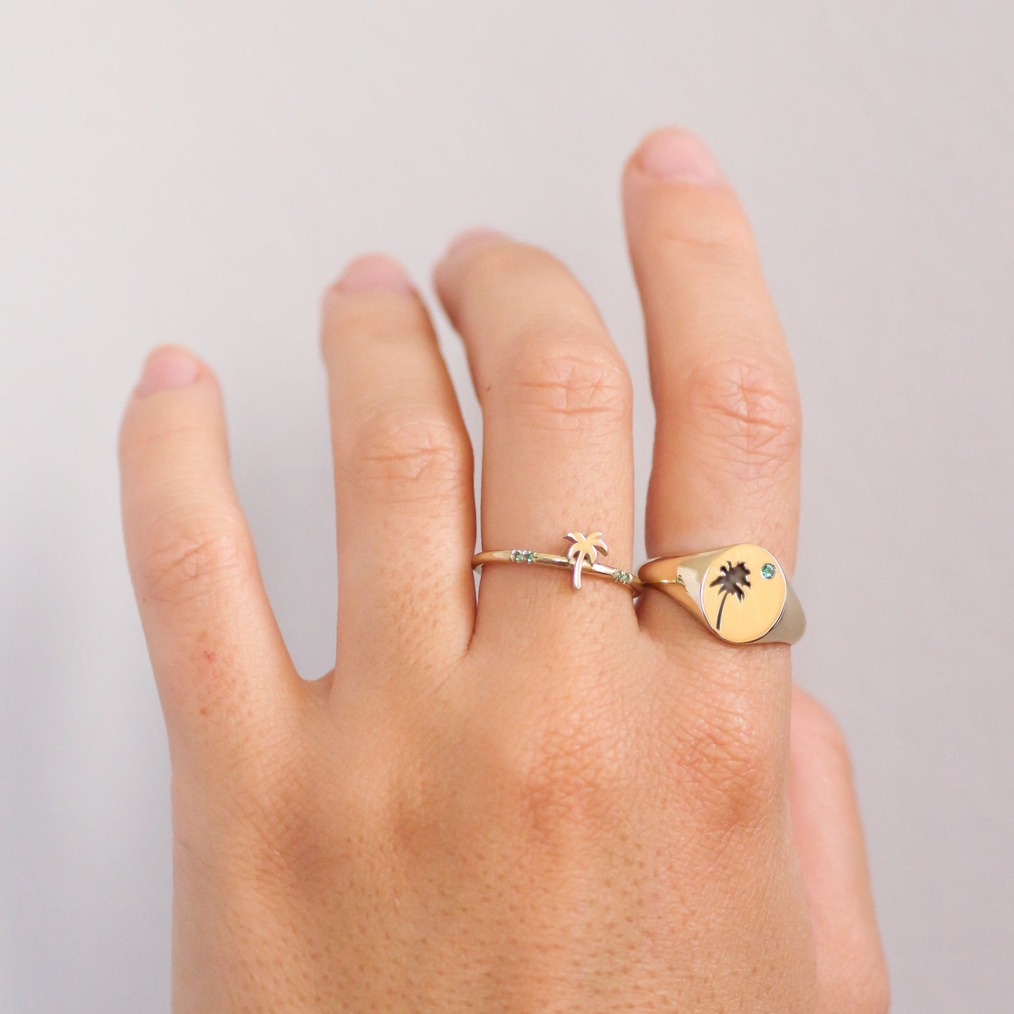 Palm Tree signet ring 14k gold