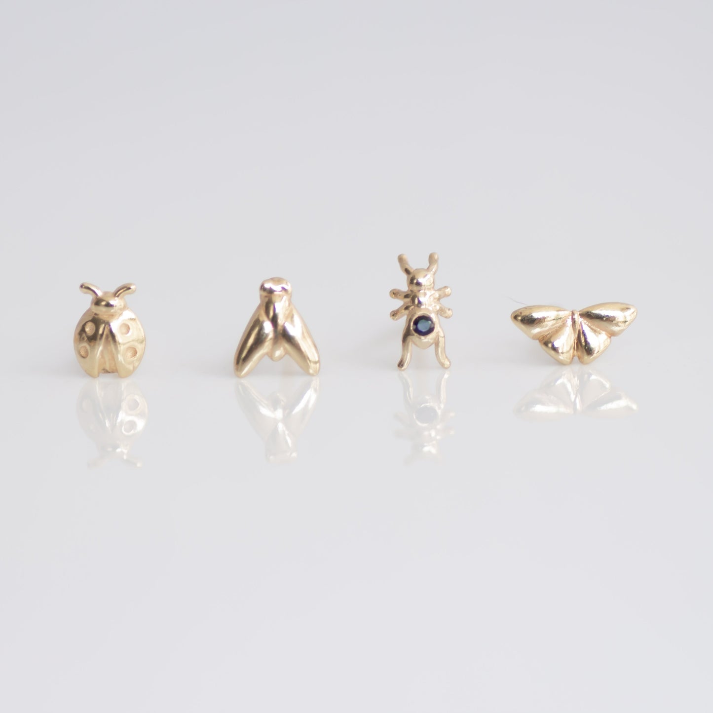 Ant earring stud 14k gold