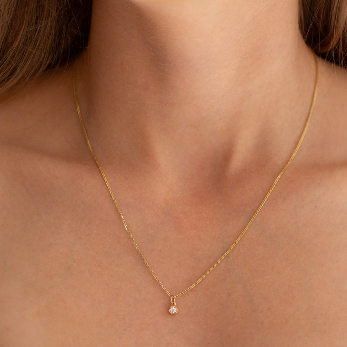 Birthstone Charm Necklace Round 14k gold