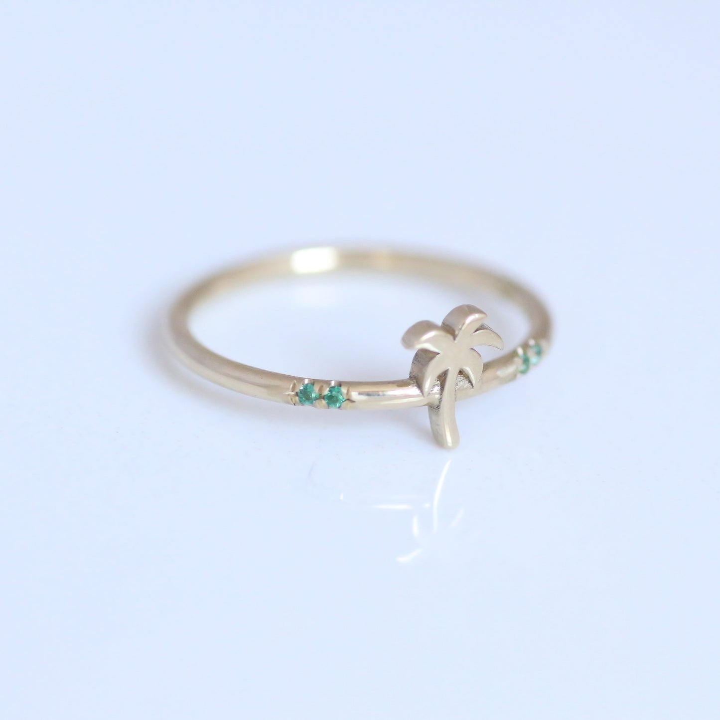 Palm Tree Emerald ring 14k gold