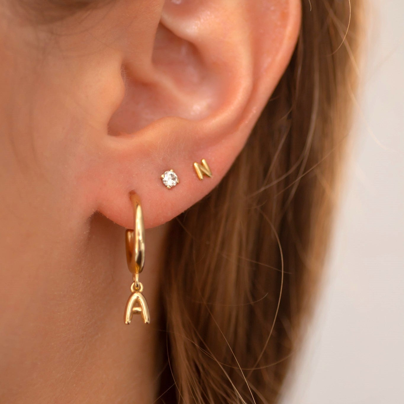 Letter Hoop Earring 14k gold