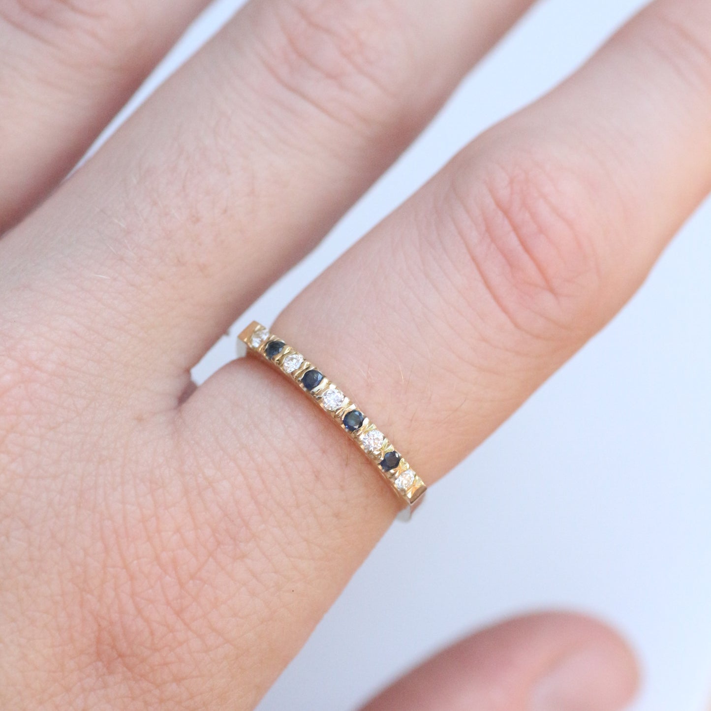 14K טבעת זהב וינטג' ספיר ויהלומים 