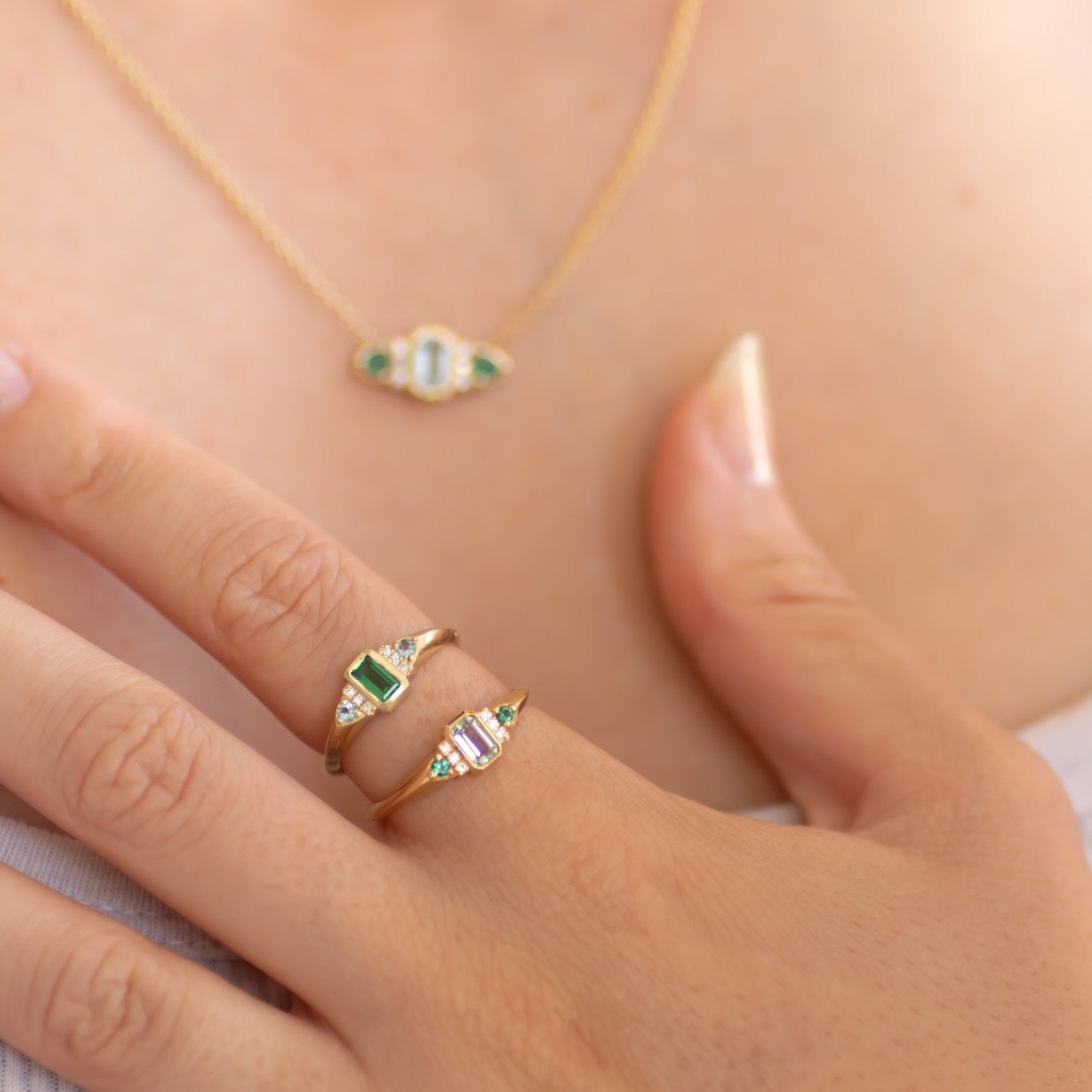 Emerald Aqua signet ring 14k gold