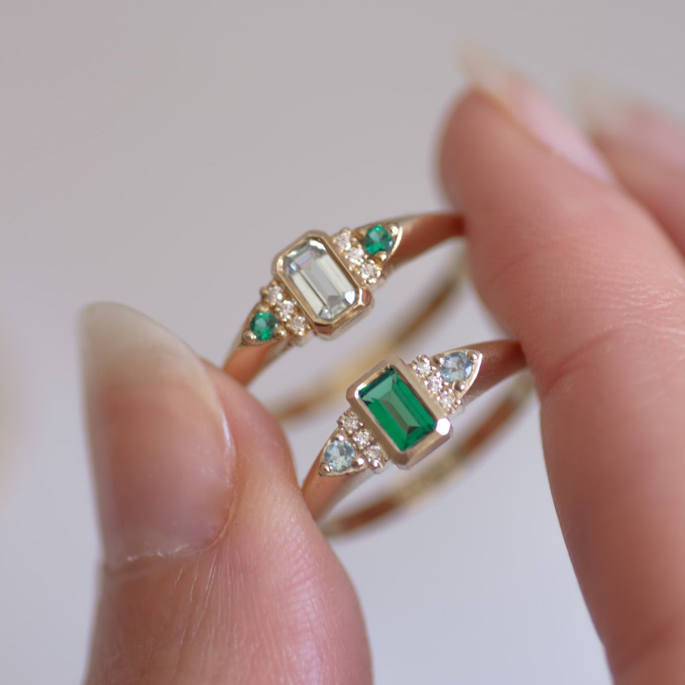 Emerald Aqua signet ring 14k gold