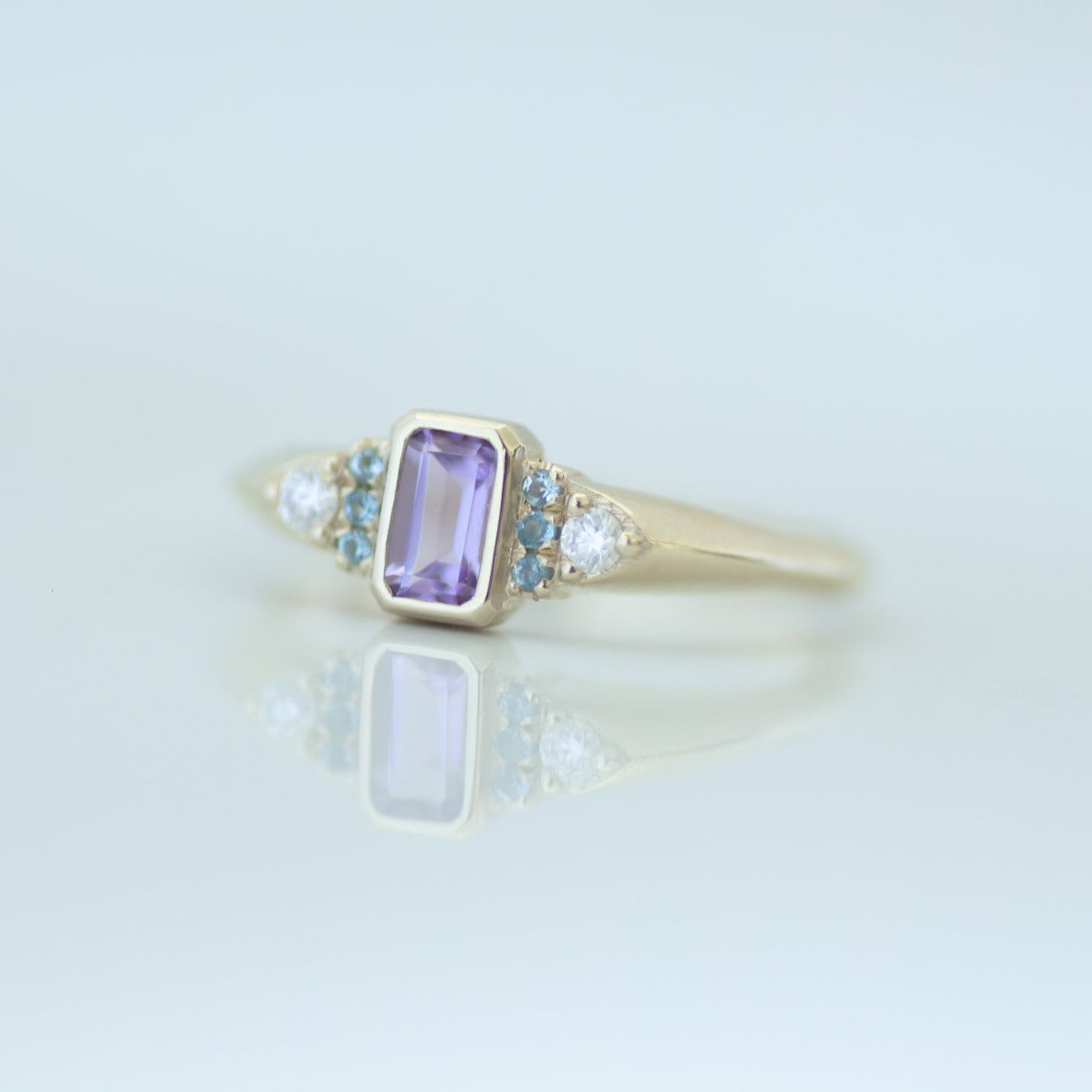 Amethyst Aqua signet ring 14k gold