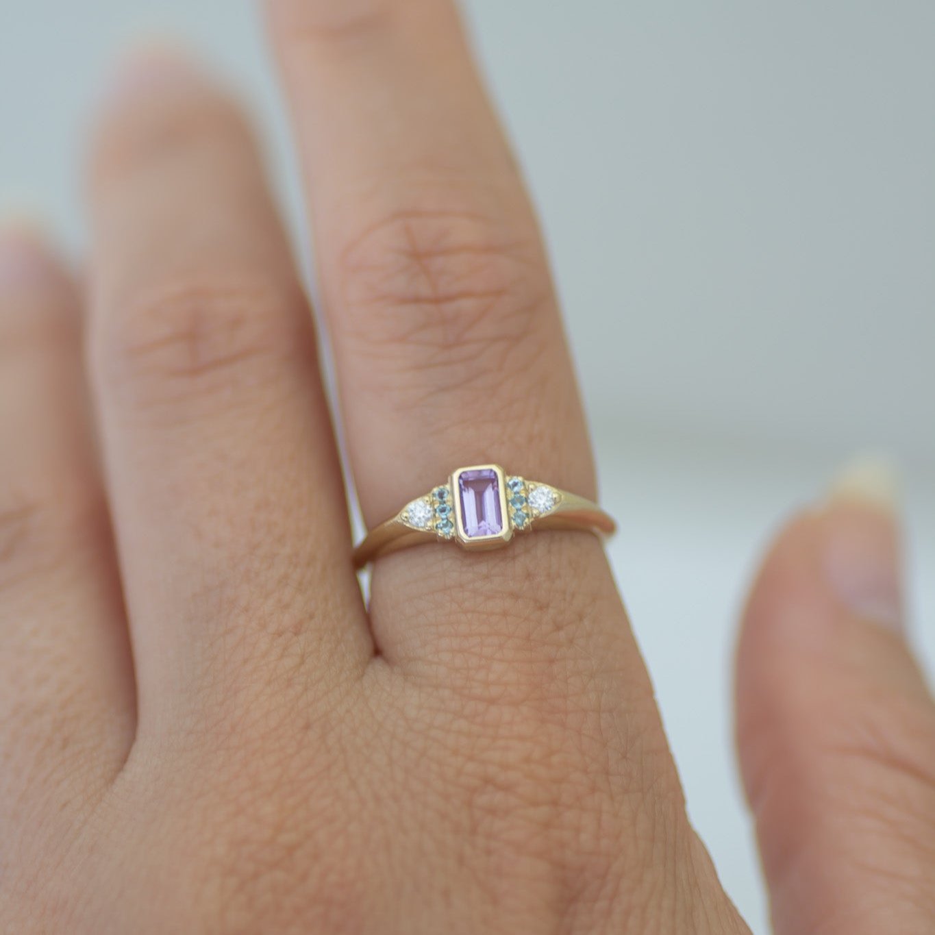 Amethyst Aqua signet ring 14k gold