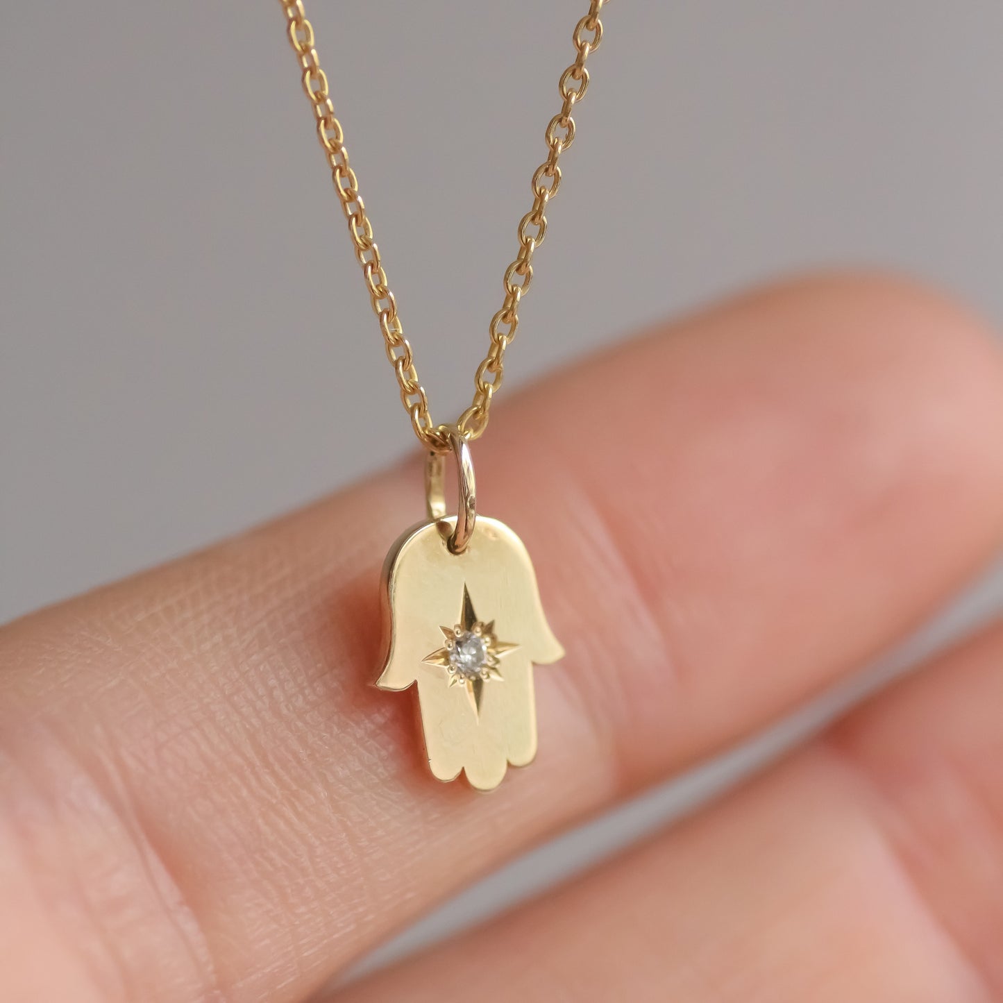 Hamsa diamond necklace 14k gold