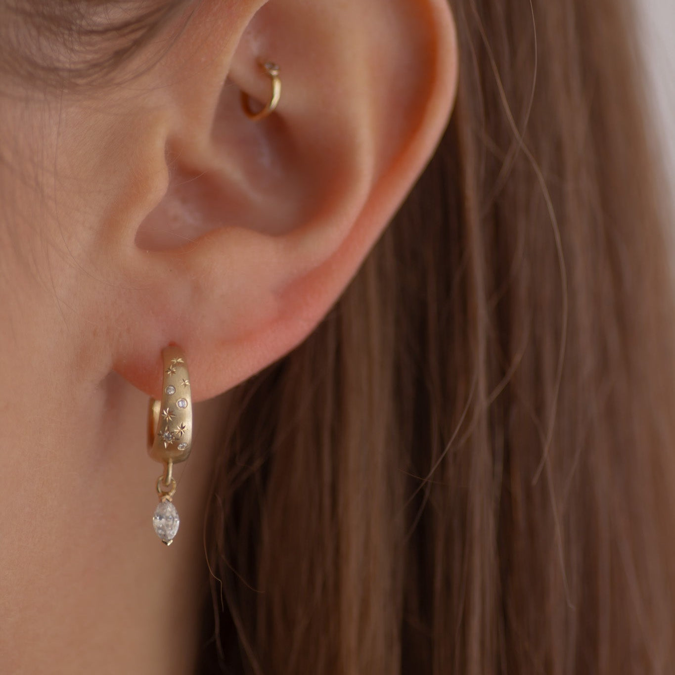 Galaxy & Marquise Diamond Hoop 14k gold