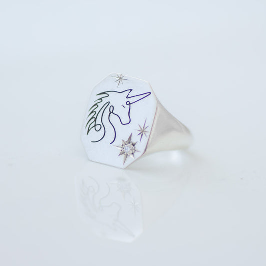 Unicorn Signet Ring silver Final Sale