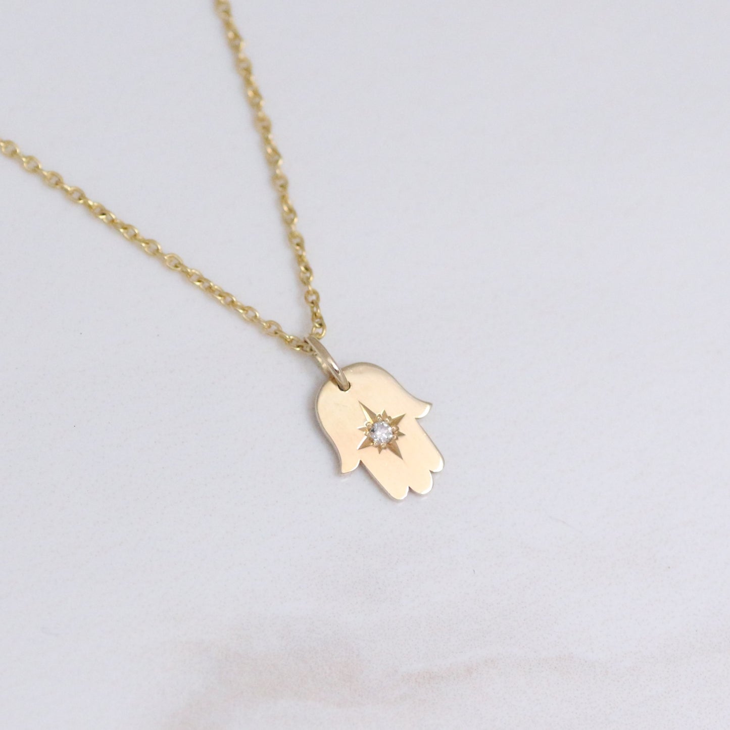 Hamsa diamond necklace 14k gold