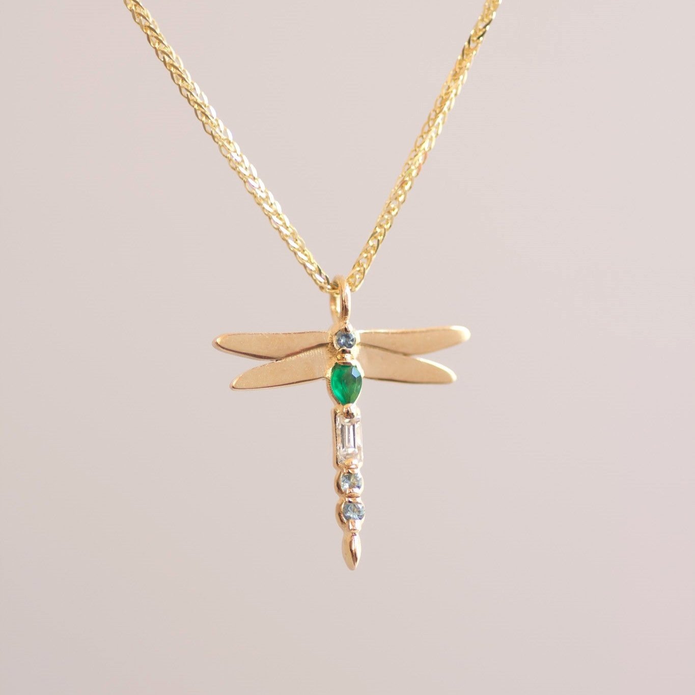 Dragonfly Emerald Necklace 14k gold