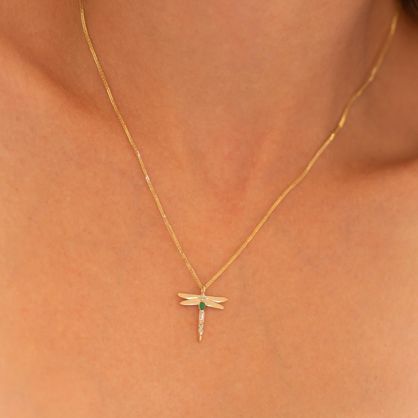 Dragonfly Emerald Necklace 14k gold