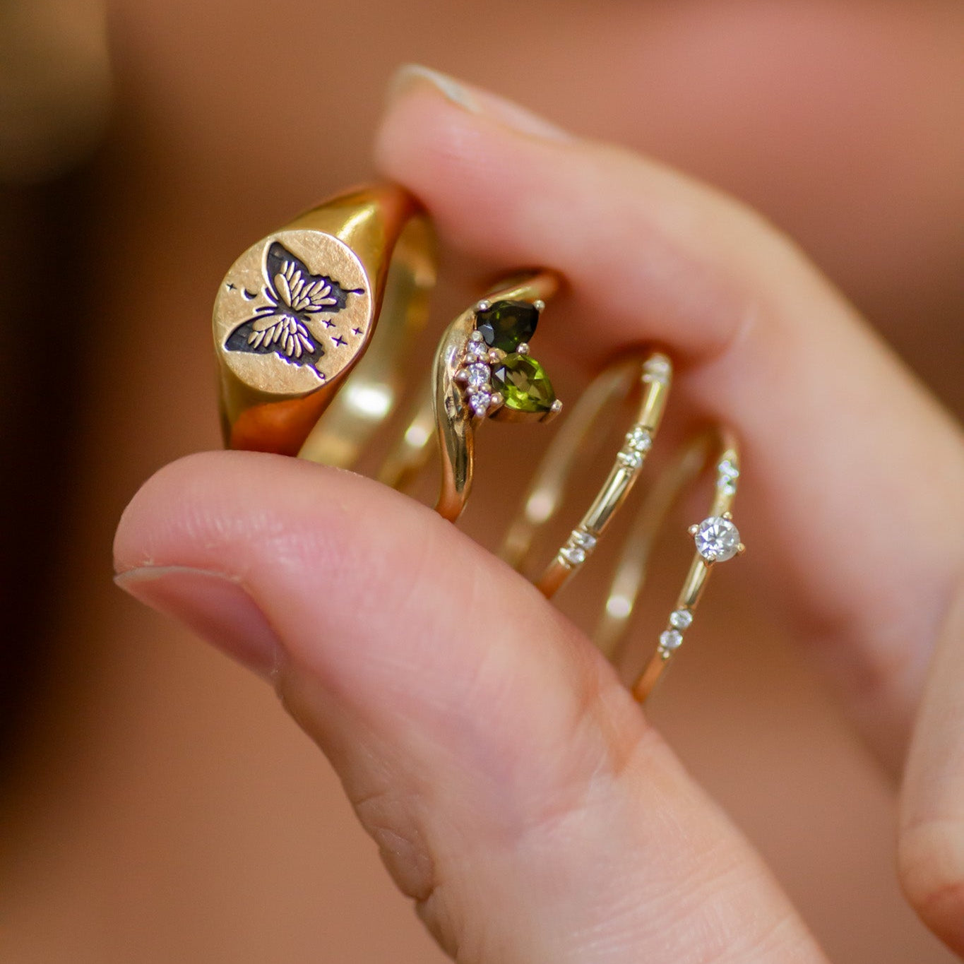 Tiny Diamonds solitaire ring 14k gold