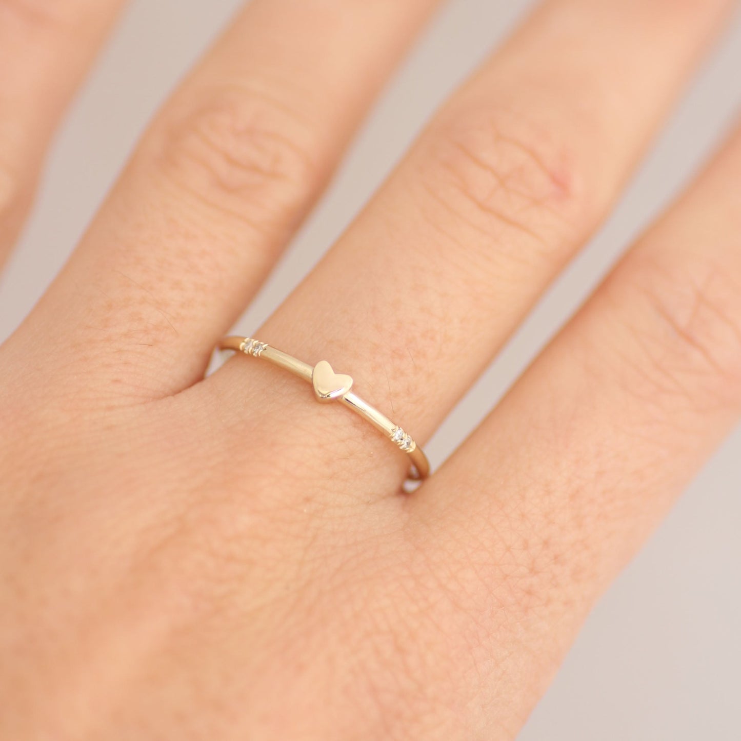 Tiny Diamonds heart ring 14k gold