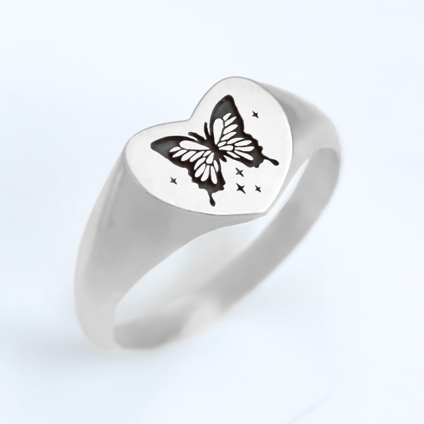 Butterfly Heart signet ring silver