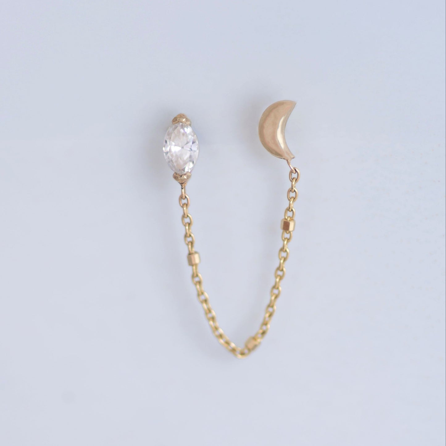 Selene Moon & Marquise Diamond earring 14k gold