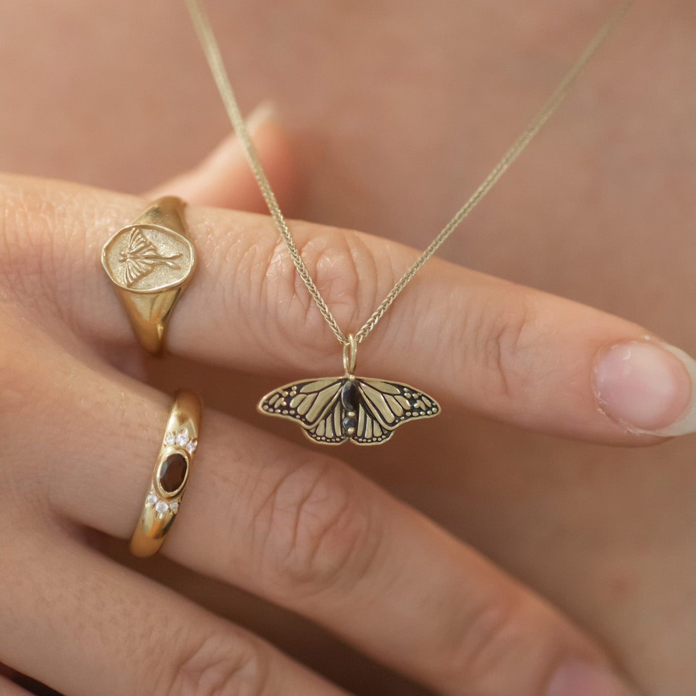 Luna Moth signet ring 14k gold