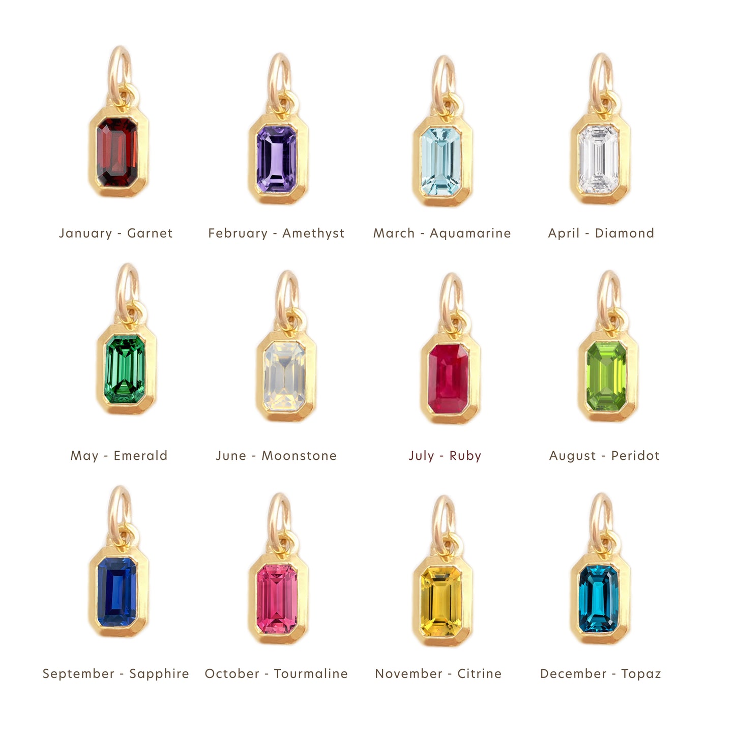 Birthstone Charm Emerald Cut 14k gold