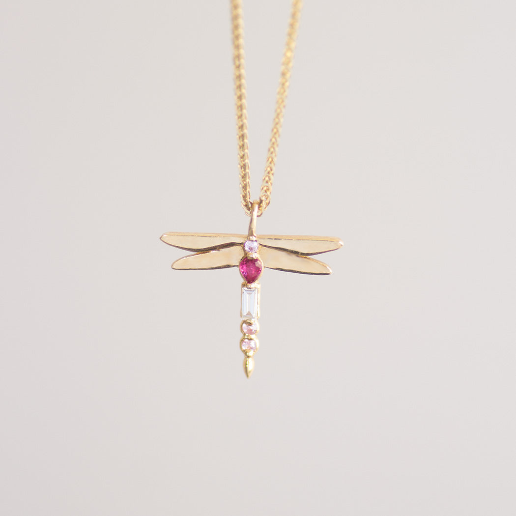 Dragonfly Ruby Necklace 14k gold