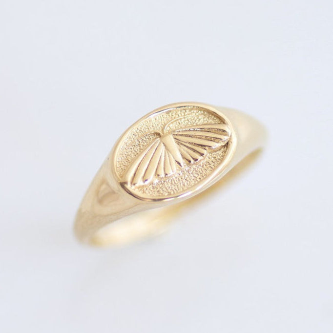 Moth signet ring 14k gold