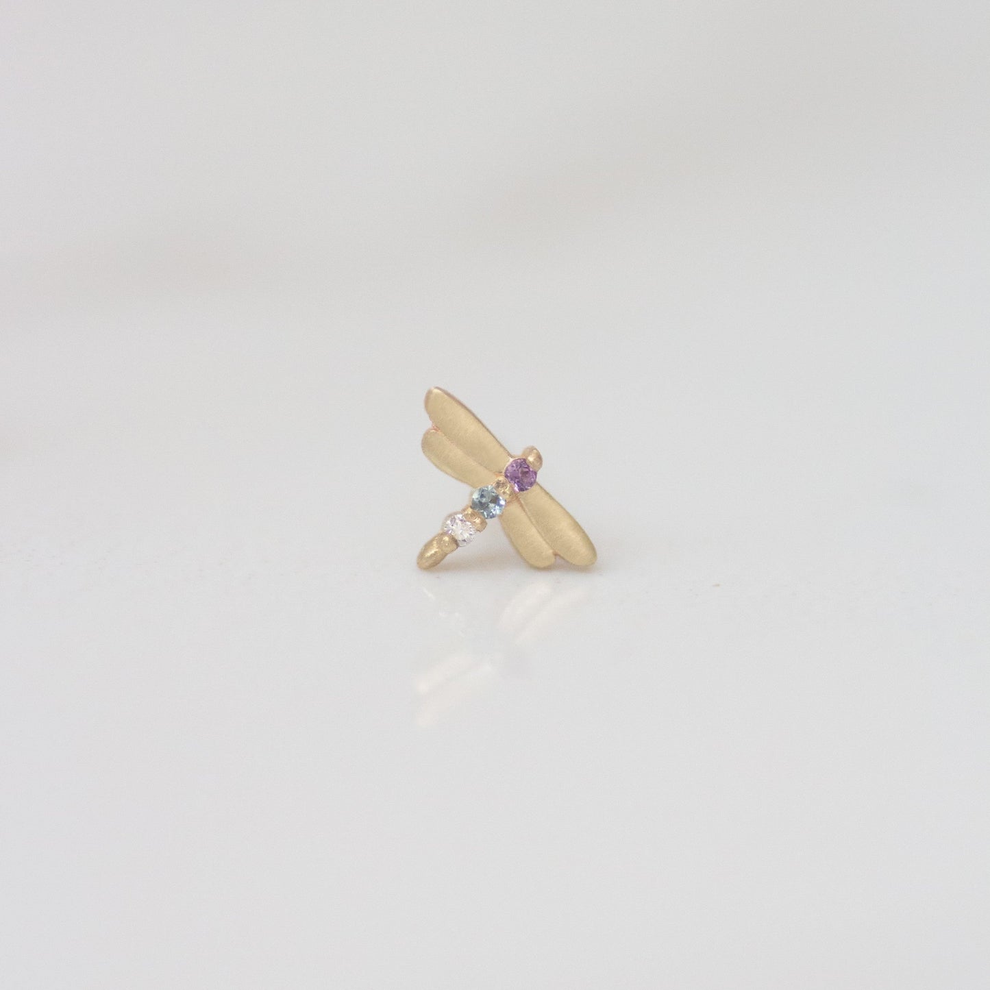 Dragonfly earring stud 14k gold - Amethyst