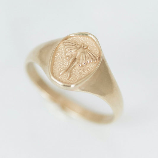 Luna Moth signet ring 14k gold