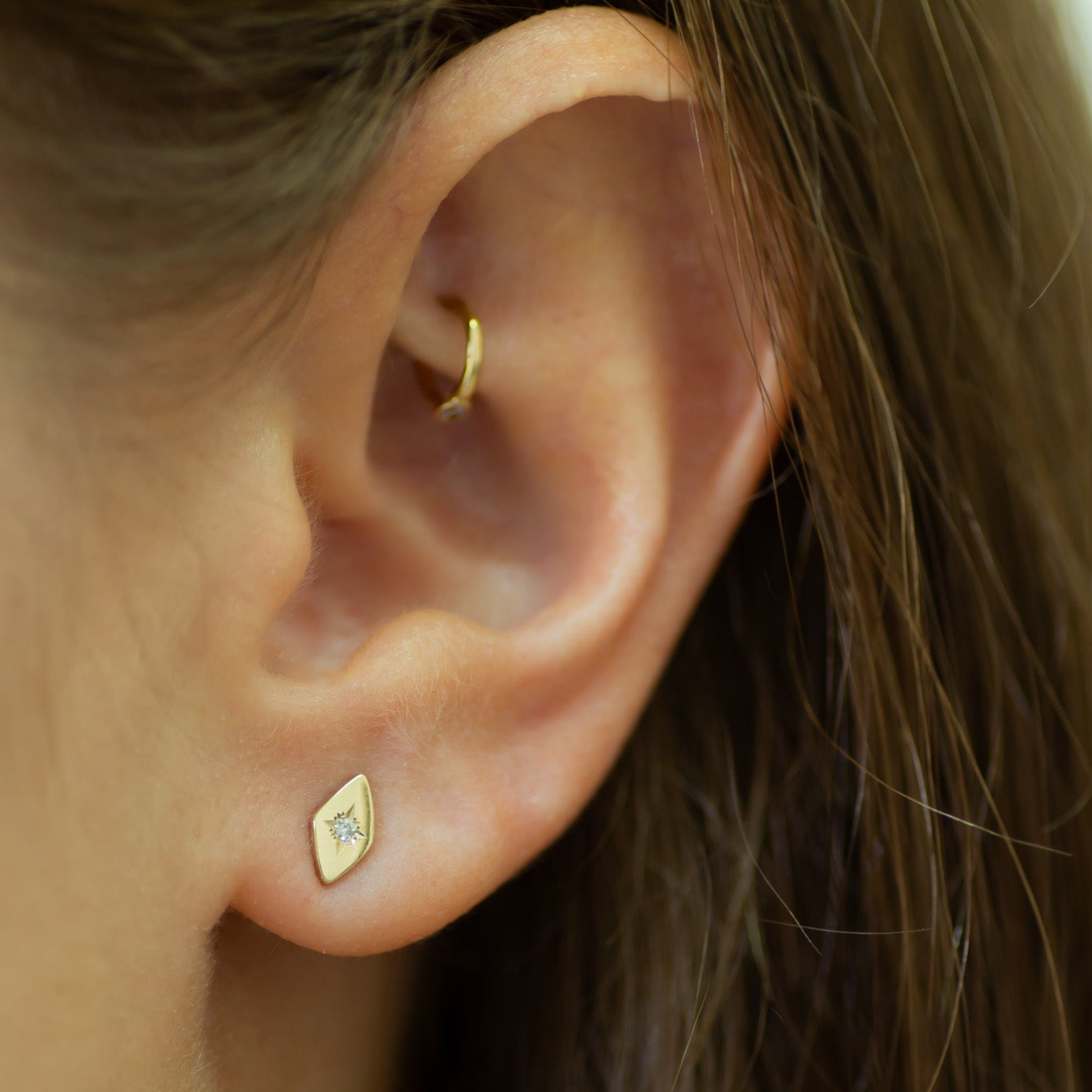 Marquise stud earring 14k gold