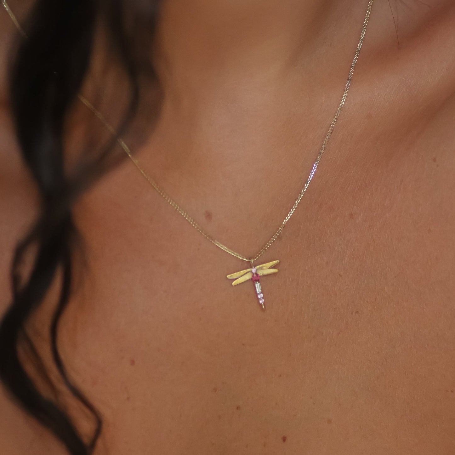 Dragonfly Ruby Necklace 14k gold